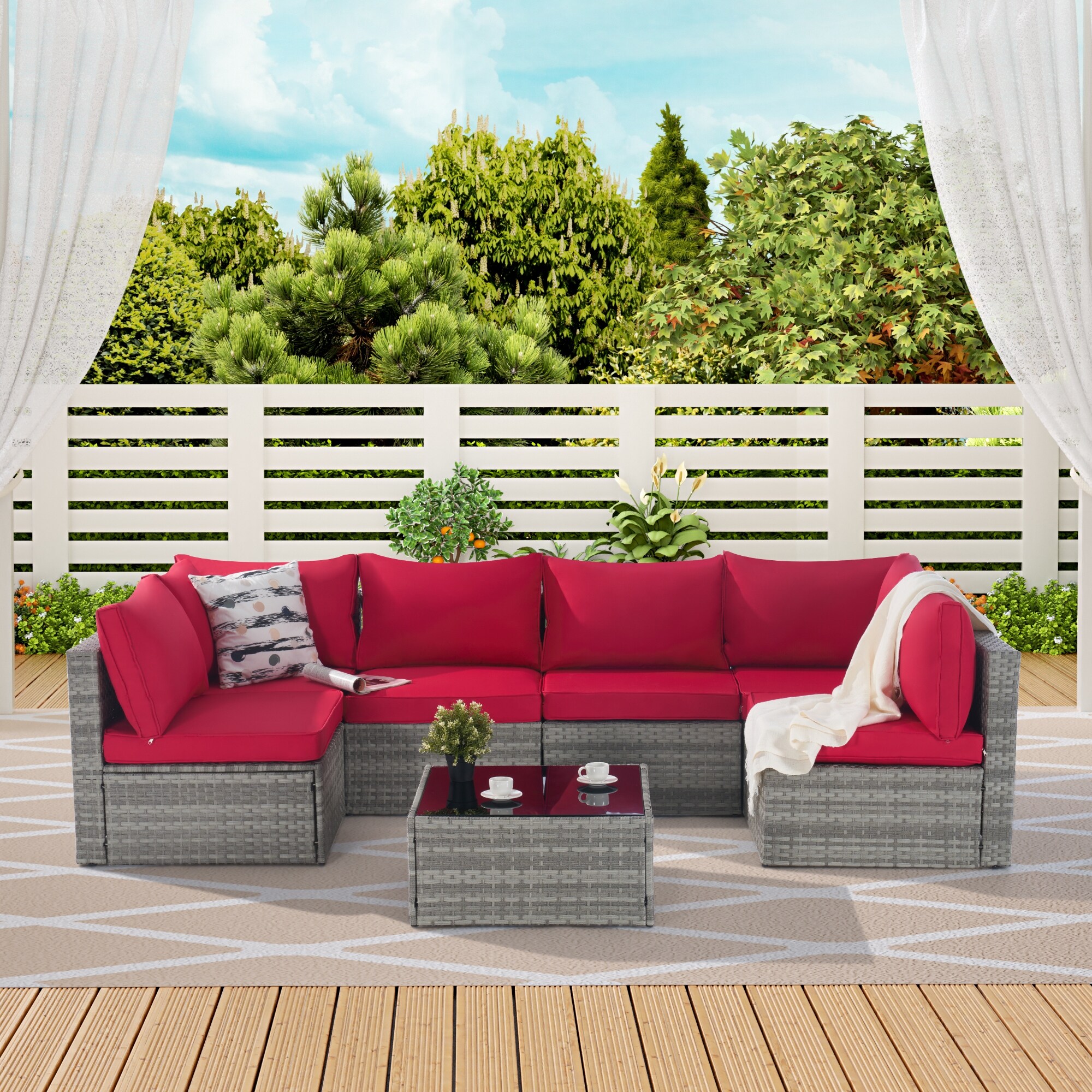 7 Pieces Outdoor Sectional Sofa Sets with Coffee Table Gray Rose Red Bed Bath Beyond 40607630